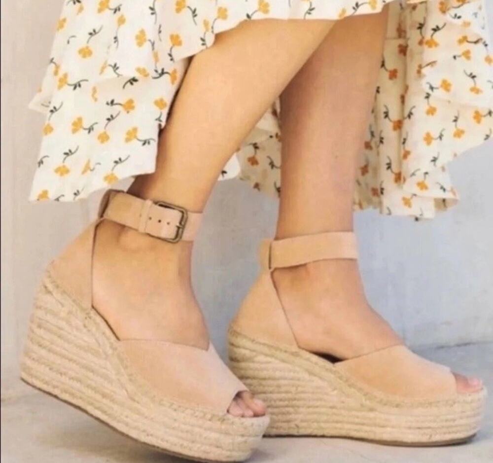 Soludos NWOB Desert Tan Suede Positano Platform Wedge Bohemian Espadrilles Sz 10